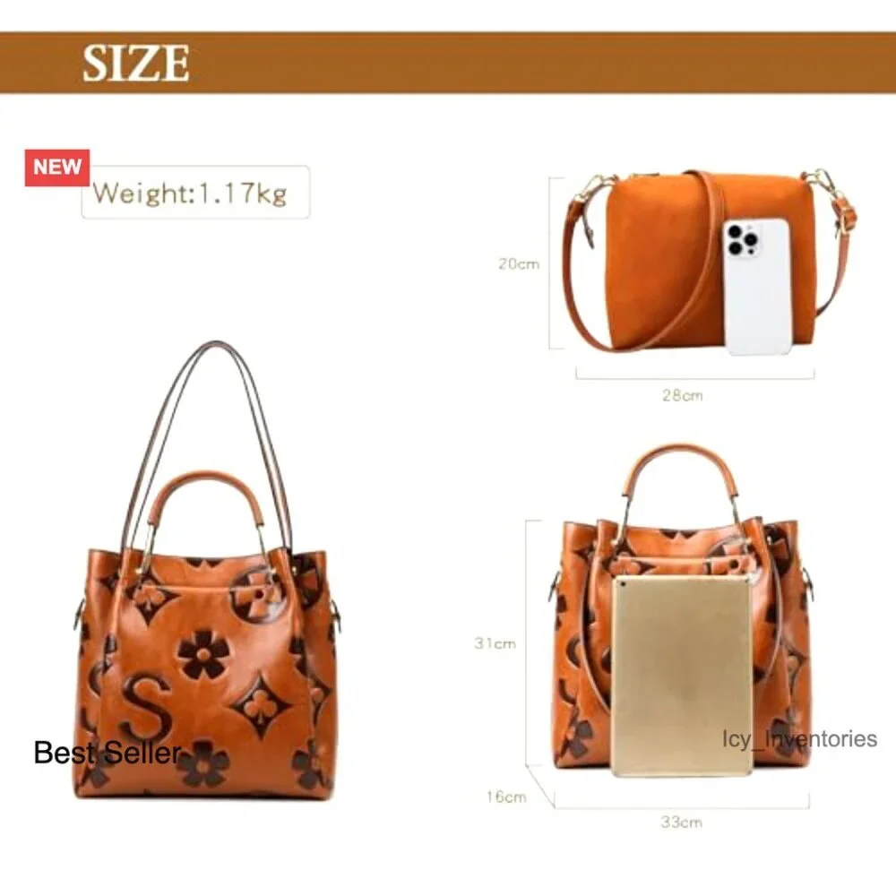 Floral Embossed Leather Top Handle Hobo Tote Shoulder Bag Large Capacity